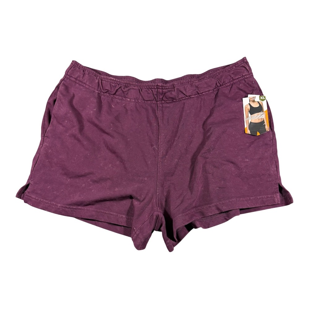 Avia Active Shorts Women XL Purple Cotton Blend Elastic Waist Pockets New